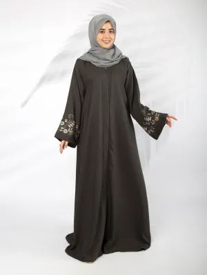 3D Embroidered Abaya (Charcoal)