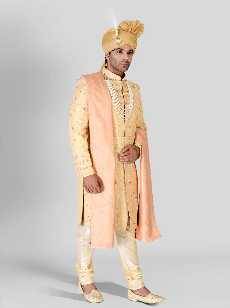 Beige & Golden Sherwani | Azania