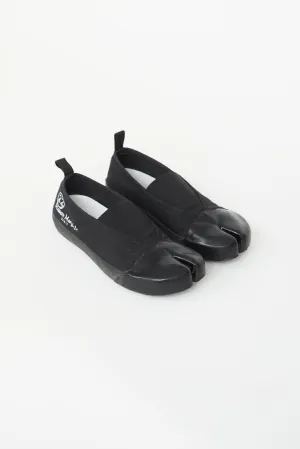 Black Canvas & Rubber Tabi Flat