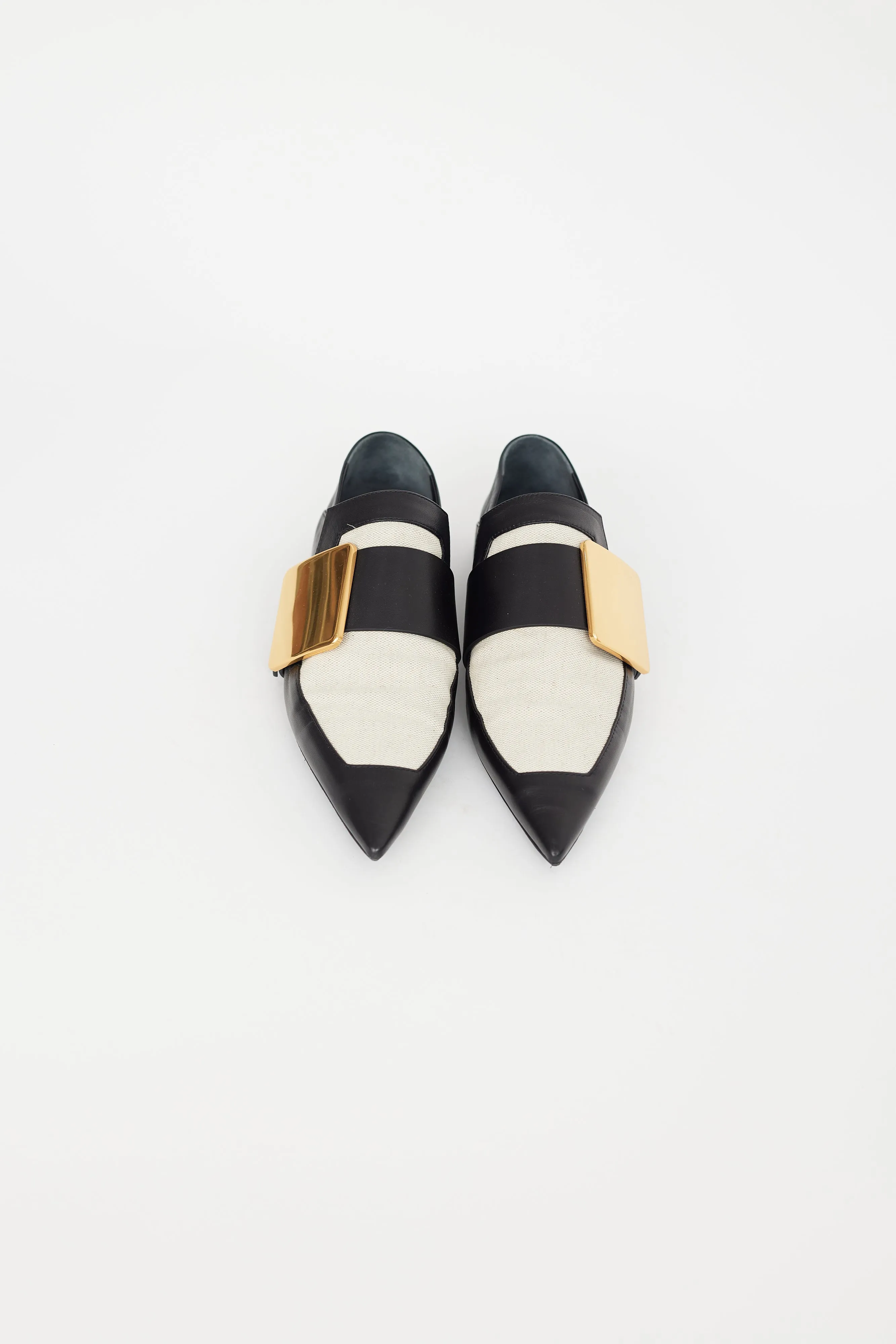 Black Leather & Beige Canvas Loafer