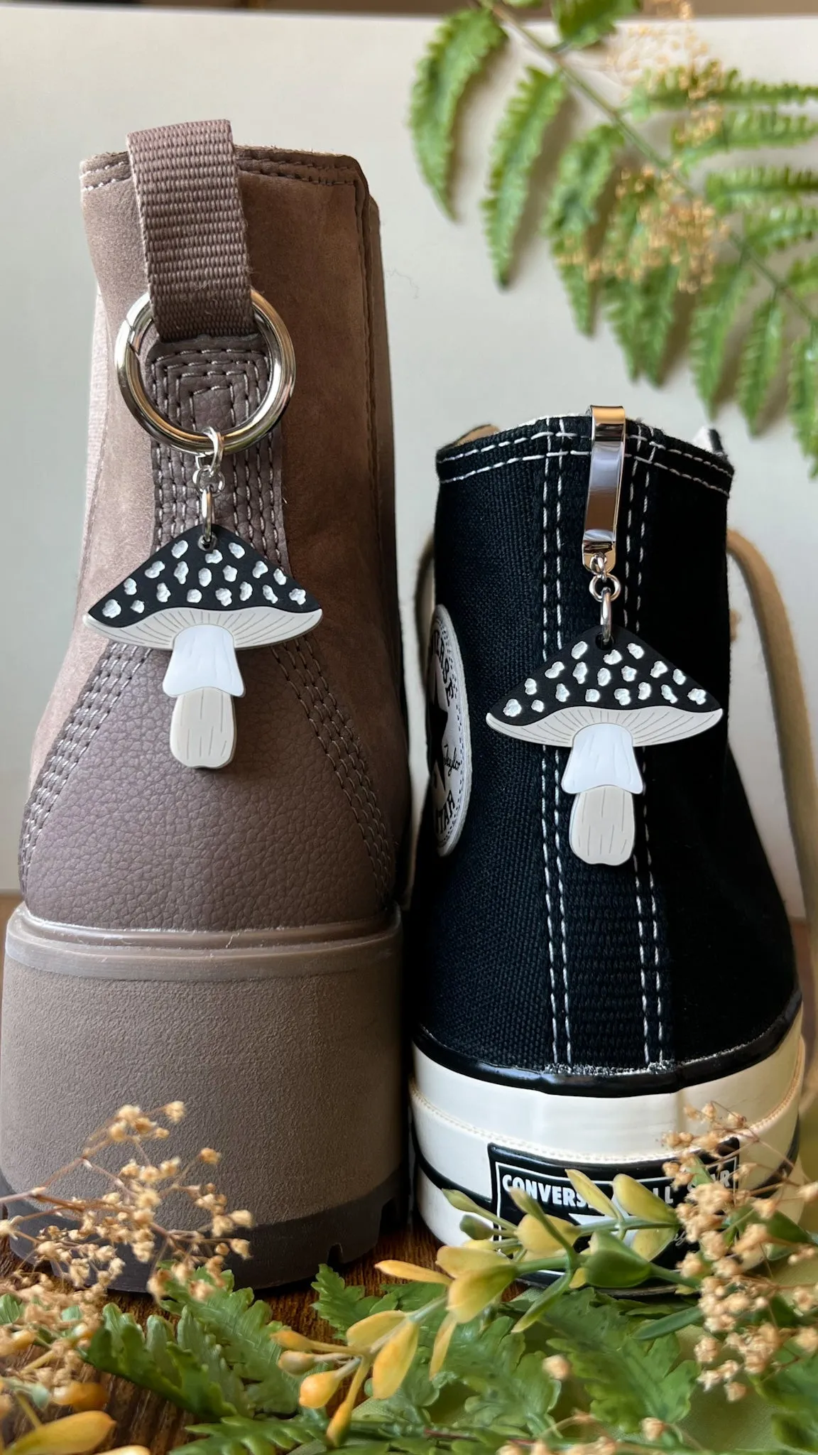 Black Mushroom Amanita Fungi Acrylic Shoe Accessory | Pull Loop Boot Charm, Shoe Charm, High Top Sneaker Clip, Acrylic Shoe Keychain