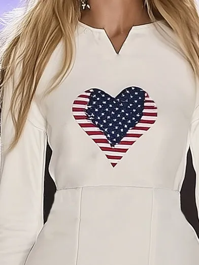 Cool Flag Print White Long Sleeve Mini Dress