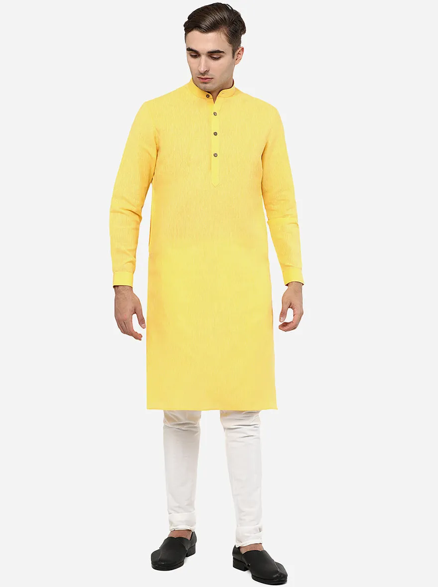 Corn Yellow Self Textured Regular Fit Modi Kurta | JadeBlue