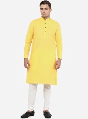 Corn Yellow Self Textured Regular Fit Modi Kurta | JadeBlue