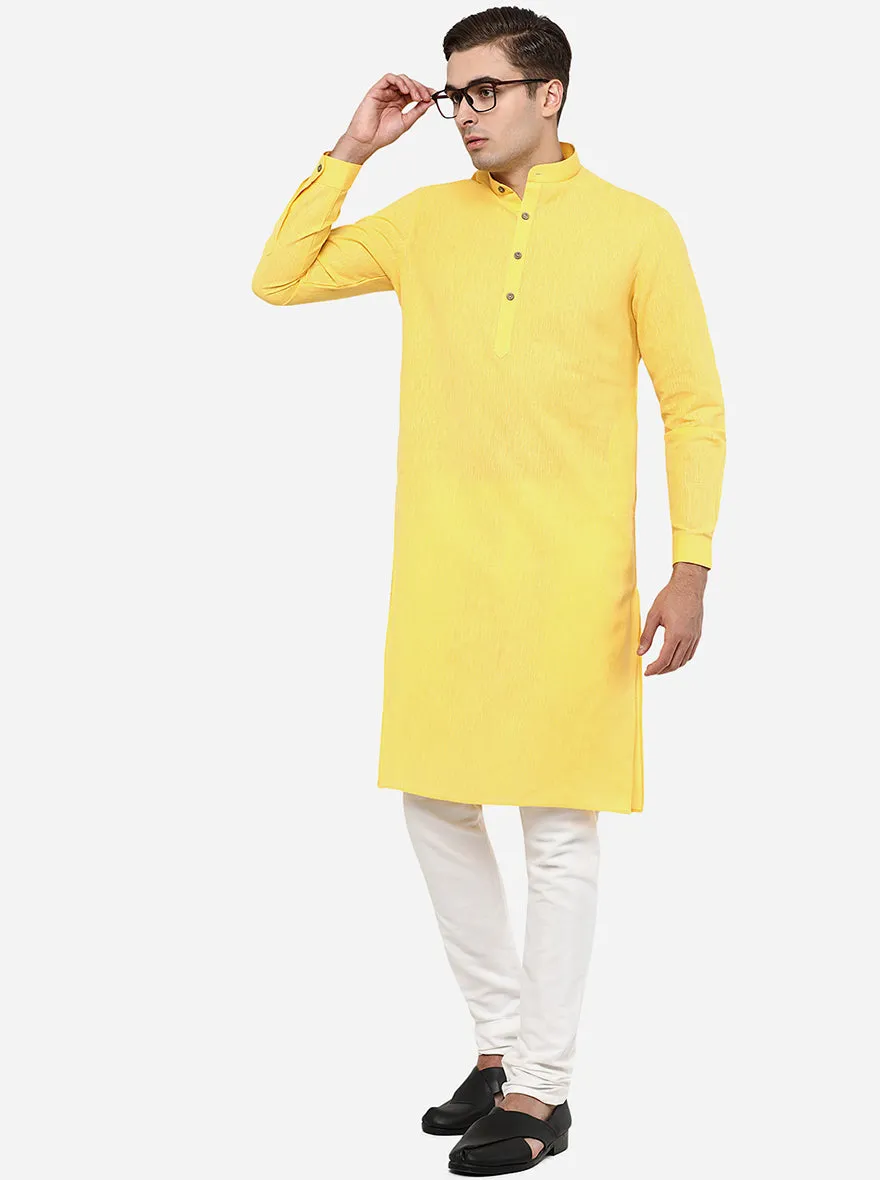 Corn Yellow Self Textured Regular Fit Modi Kurta | JadeBlue