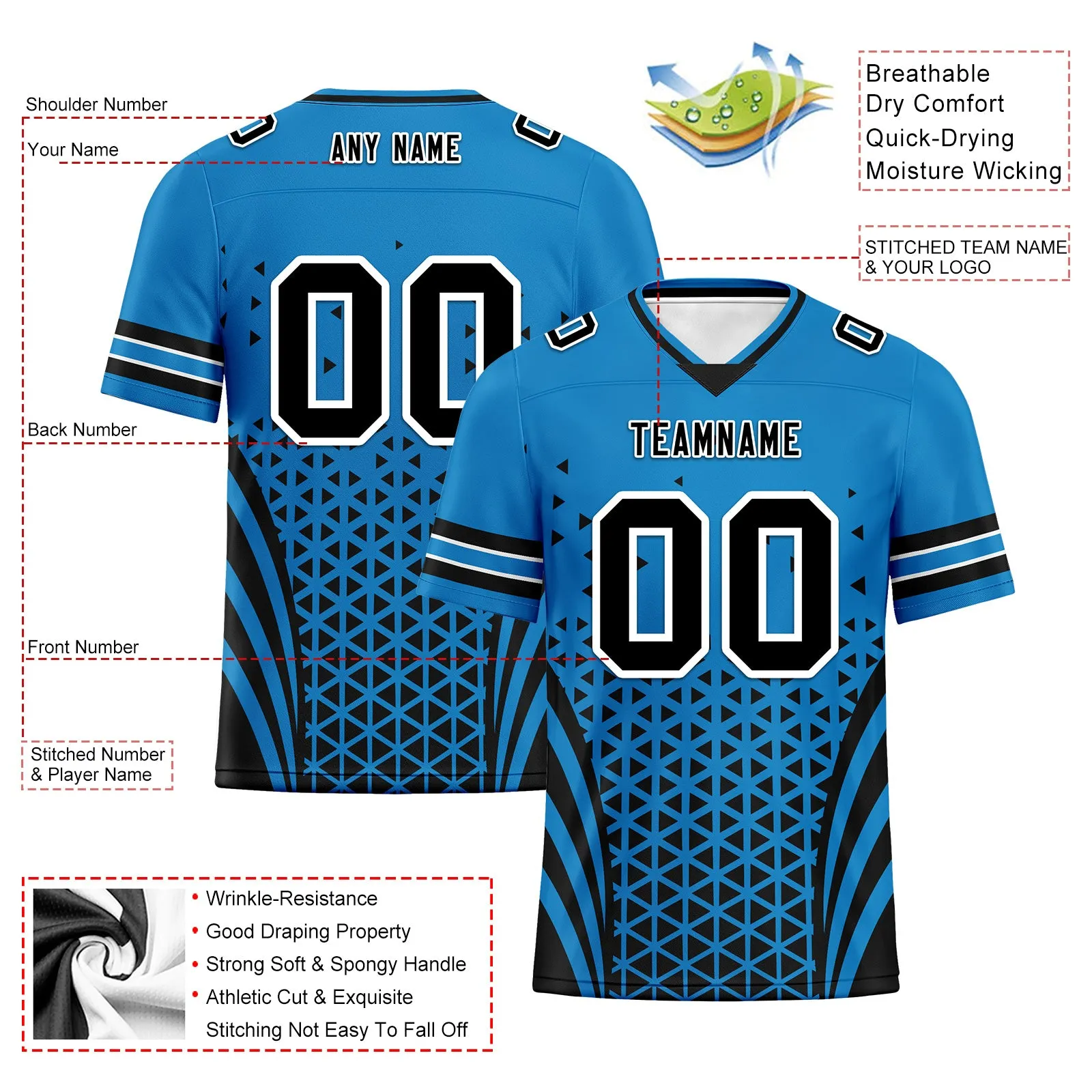 Custom Blue Black North Carolina Football Jersey and Sports Shoes Combo Offer Personalized Combo ZH-D023031-5