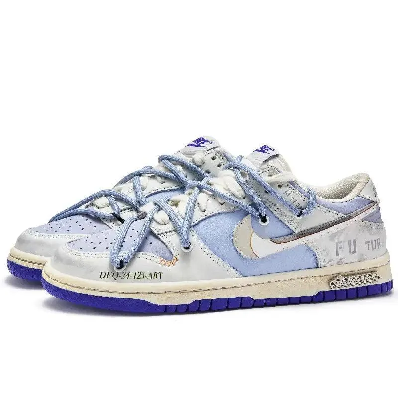 Customized Nike Dunk Low Skateboarding Sneakers for Men - Blue and Gray DV0831-104