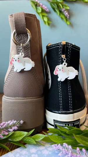 Cute Gray Bunny Shoe Accessory | Pull Loop Boot Charm, Shoe Charm, High Top Sneaker Clip, Acrylic Shoe Keychain