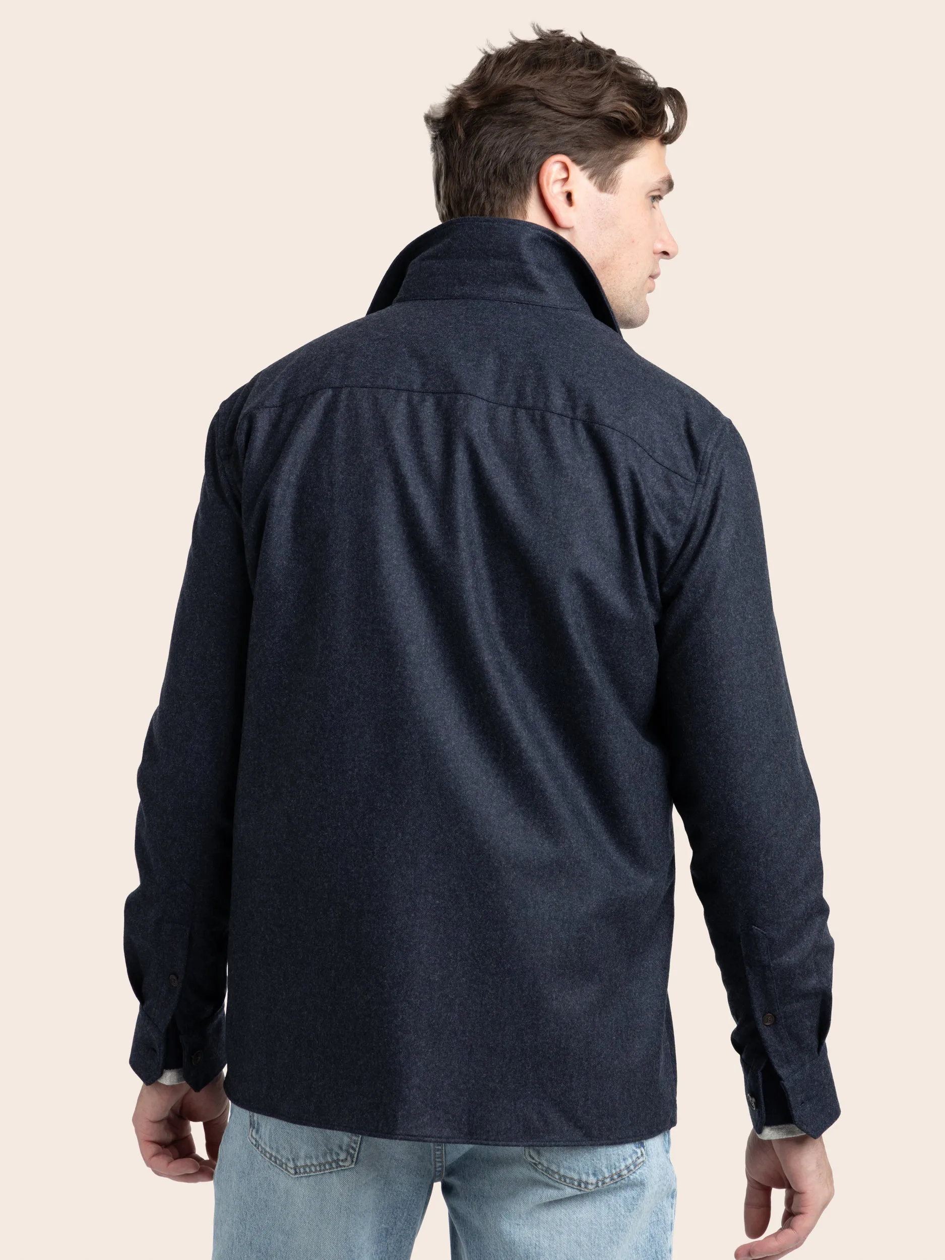 Dark Blue Virgin Wool Flannel Overshirt