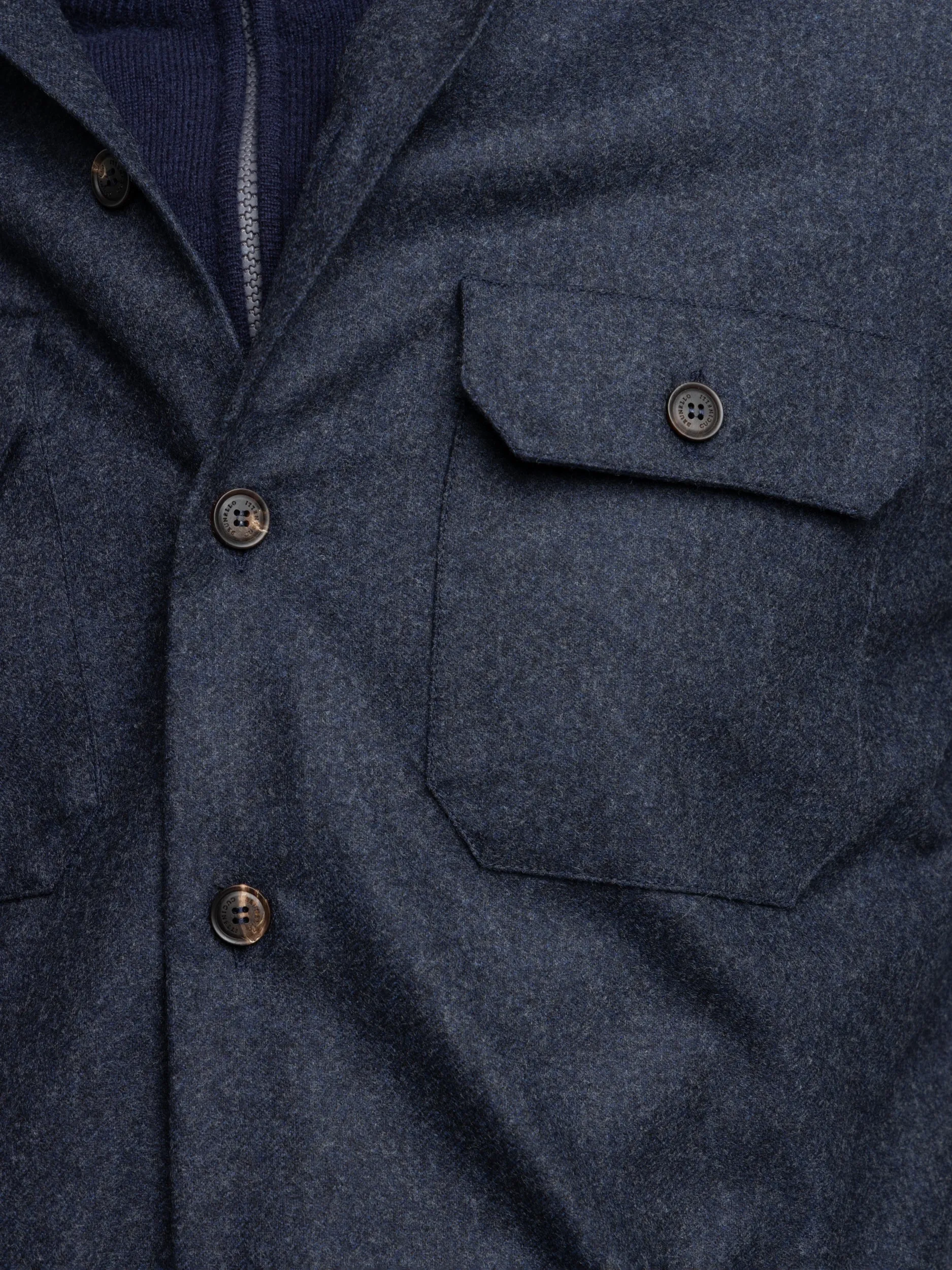 Dark Blue Virgin Wool Flannel Overshirt