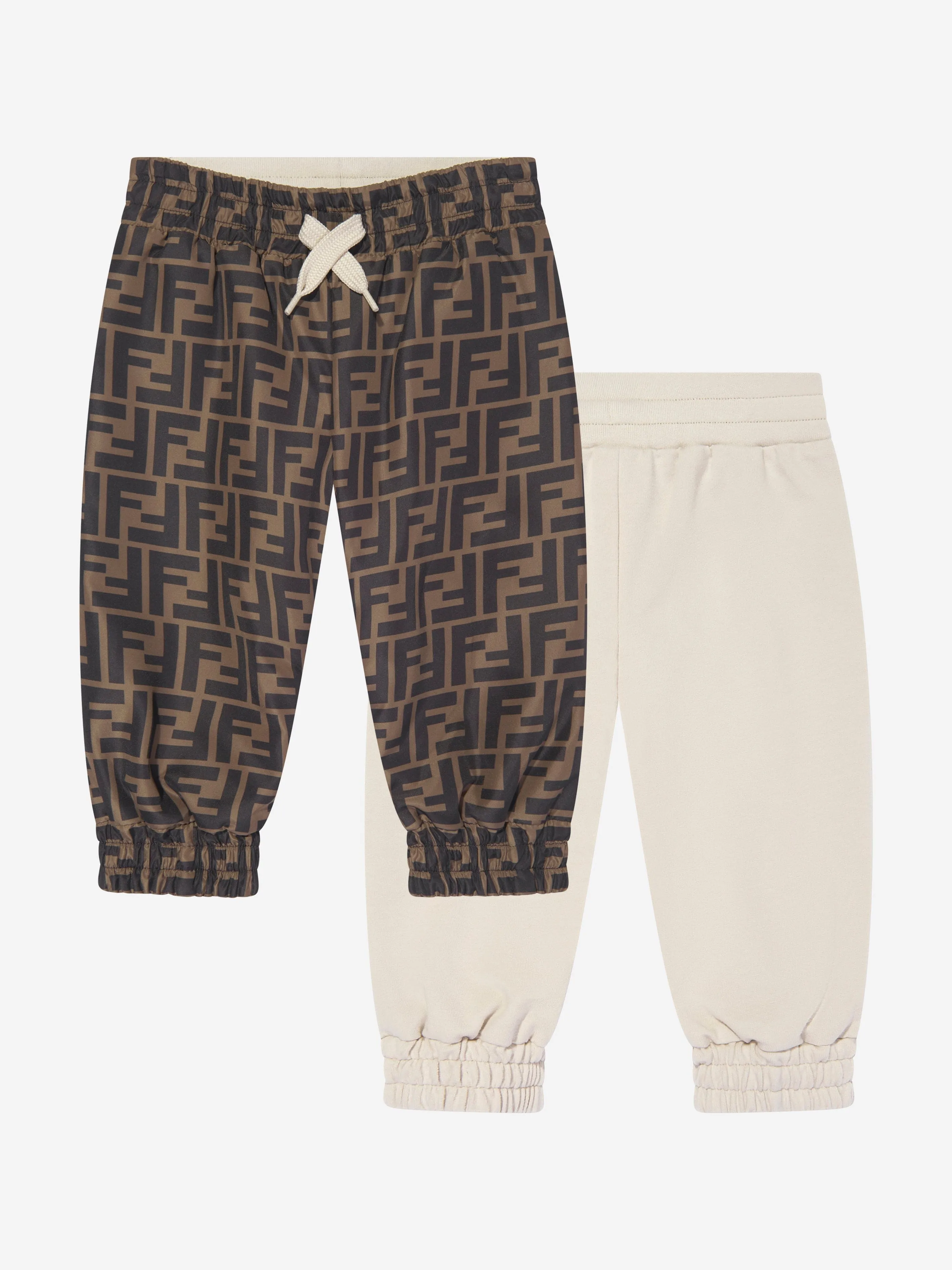 Fendi Baby FF Logo Reversible Joggers in Brown