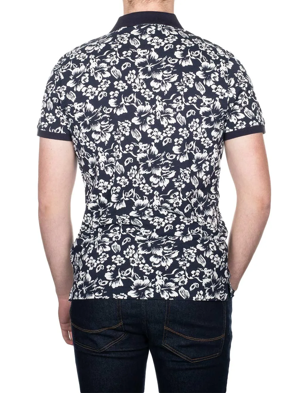 Floral Print Short Sleeve Pique Evening Blue