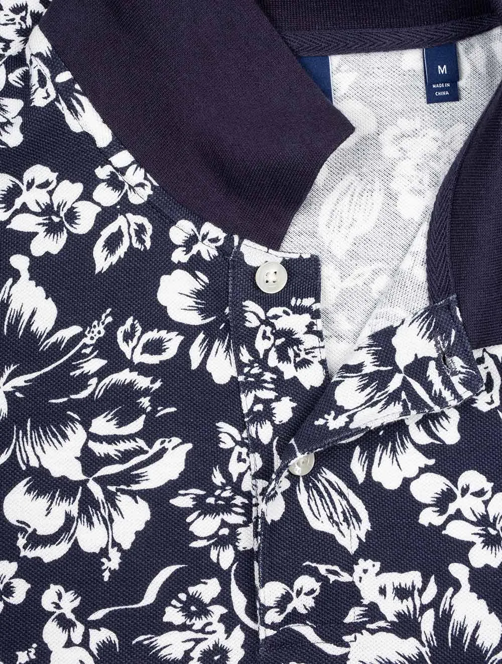 Floral Print Short Sleeve Pique Evening Blue