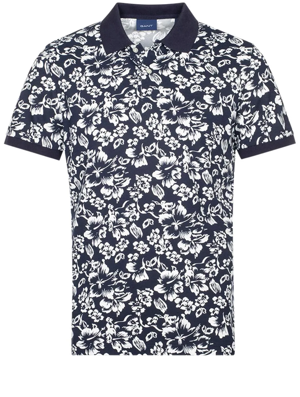 Floral Print Short Sleeve Pique Evening Blue