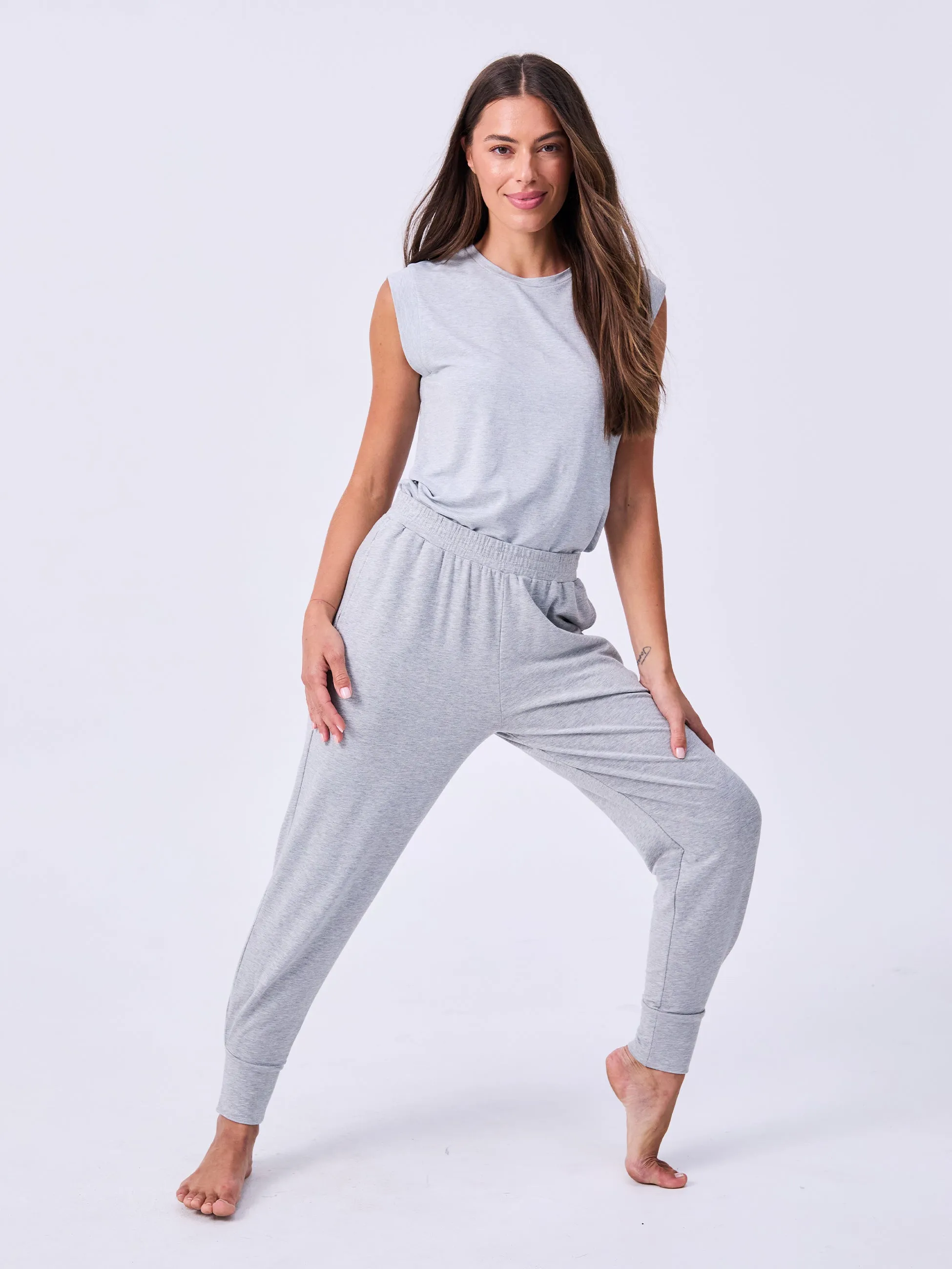 French Terry Side Pleat Jogger Jogger - Melange Grey