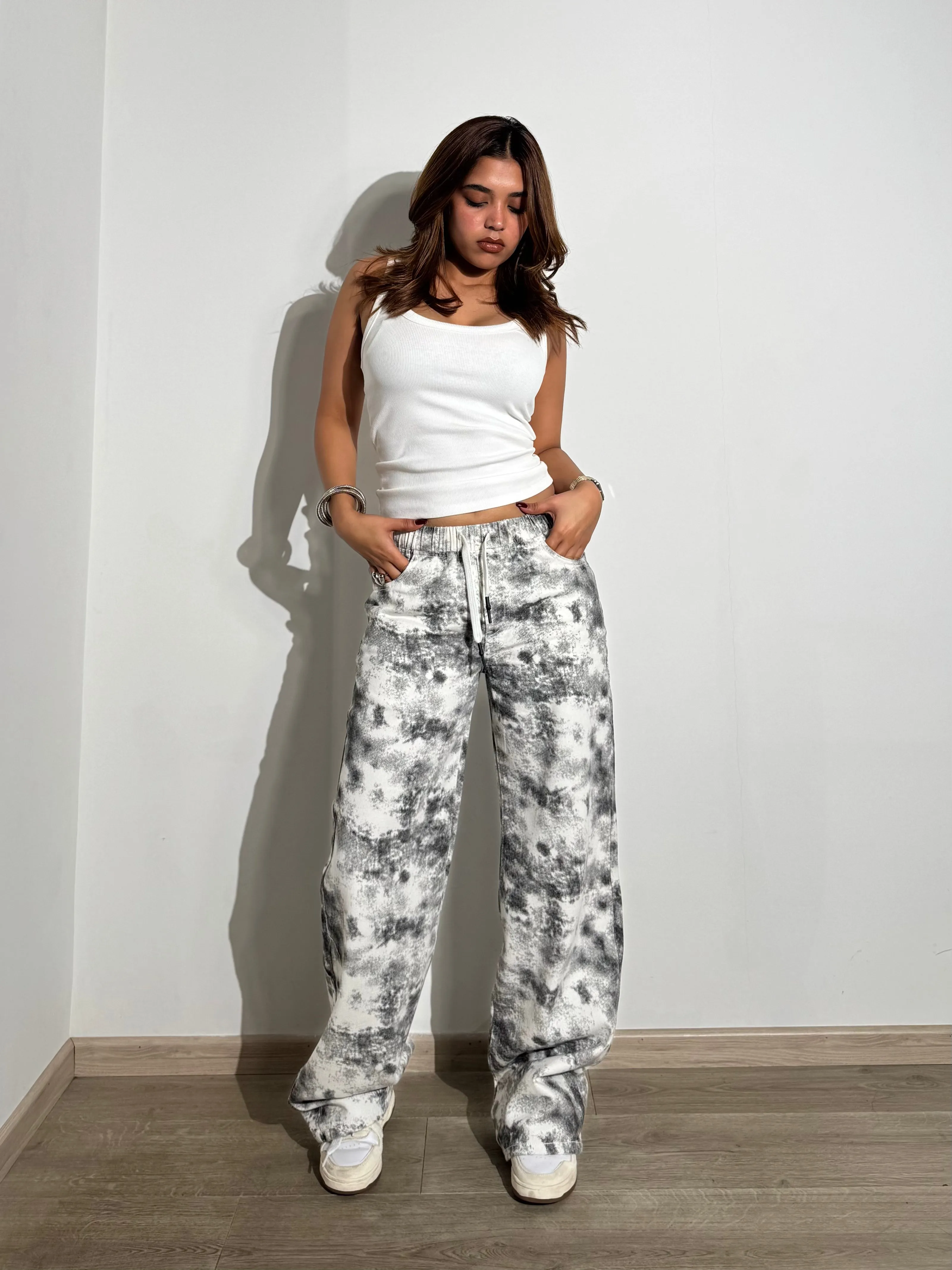 Graffiti Splash Wide Leg Denim Joggers