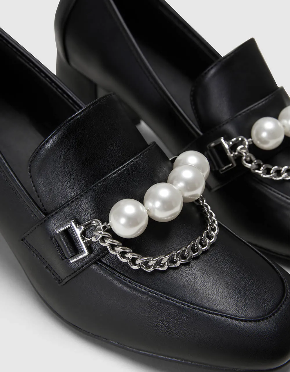 Heeled Loafers With Faux Pearl