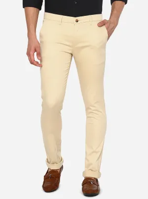 Mellon Khaki Solid Super Slim Fit Casual Trouser | Greenfibre