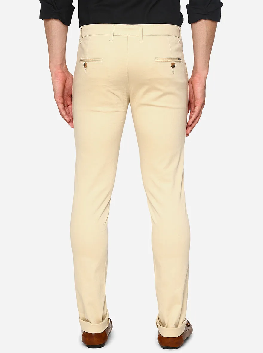 Mellon Khaki Solid Super Slim Fit Casual Trouser | Greenfibre