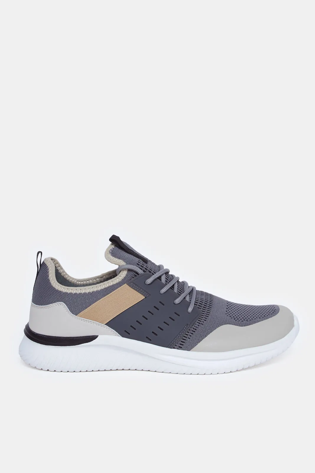 Men Grey Rubber Overlayed Sneakers