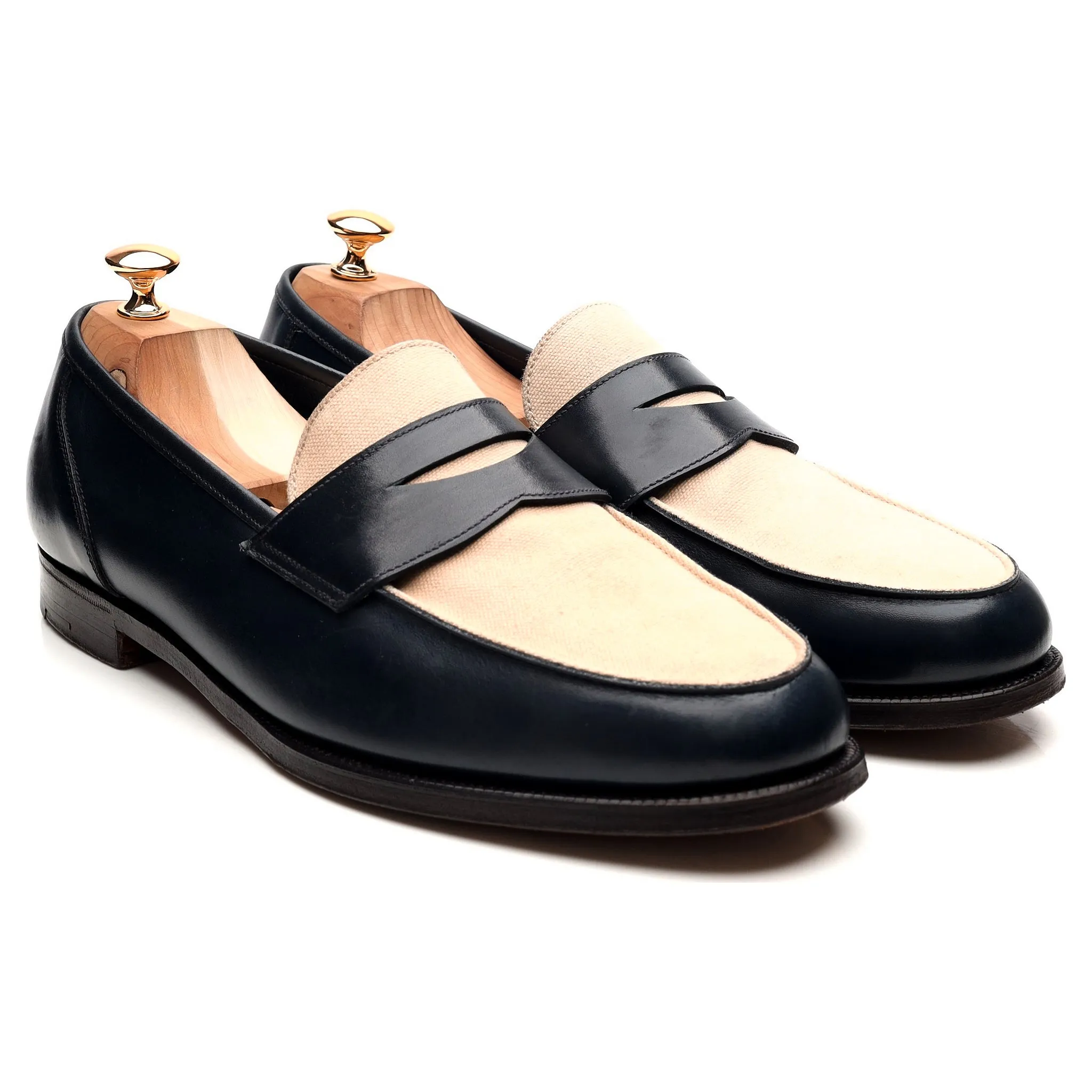 New & Lingwood Navy Blue Leather Two Tone Loafers UK 11.5 E