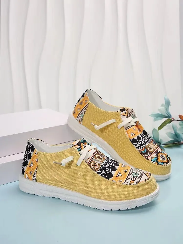 New Print Flats Shoes Summer Spring Casual Canvas Loafers For Women