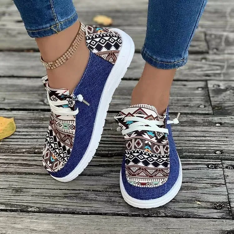 New Print Flats Shoes Summer Spring Casual Canvas Loafers For Women