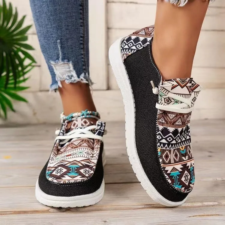 New Print Flats Shoes Summer Spring Casual Canvas Loafers For Women