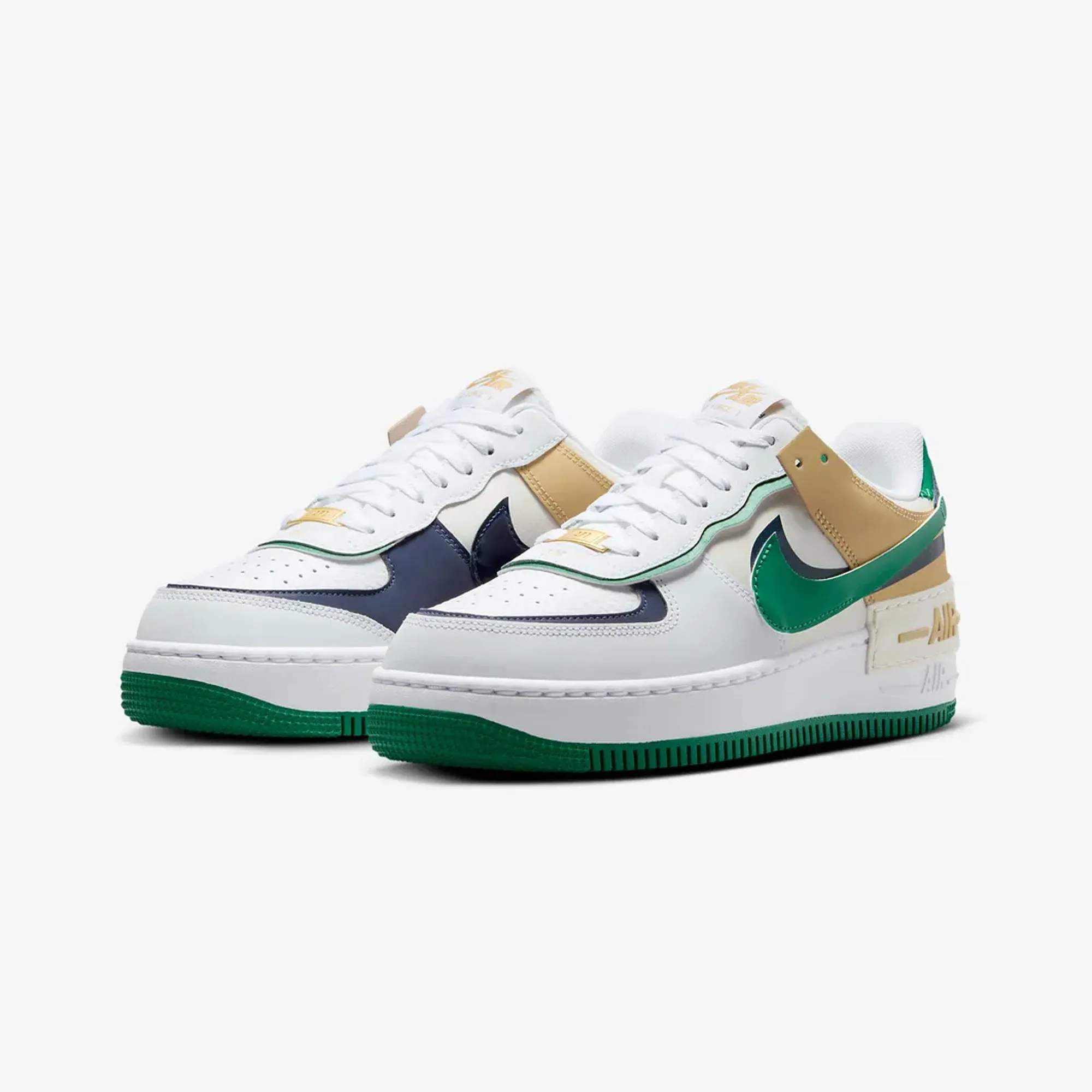 Nike | WMN'S AIR FORCE 1 SHADOW  { WHITE/MIDNIGHT NAVY-MALACHITE-SESAME