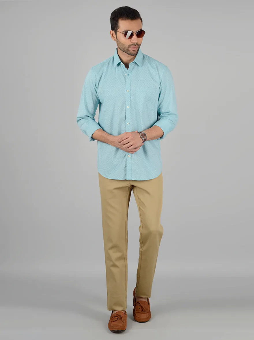 Nile Blue Printed Slim Fit Casual Shirt | Greenfibre