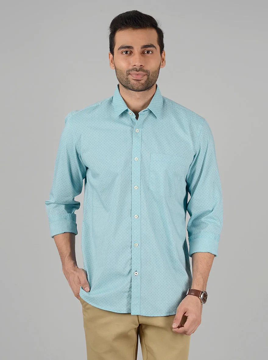 Nile Blue Printed Slim Fit Casual Shirt | Greenfibre