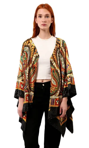 O182854 Patterned Black & Gold Stain Cardigan With Open Neckline