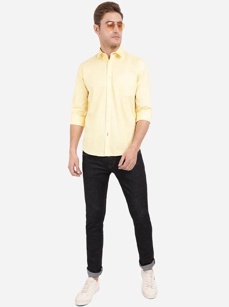 Pale Yellow Solid Slim Fit Casual Shirt | Greenfibre