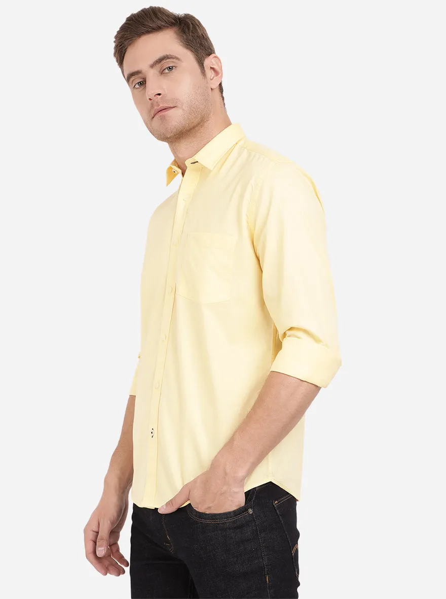 Pale Yellow Solid Slim Fit Casual Shirt | Greenfibre