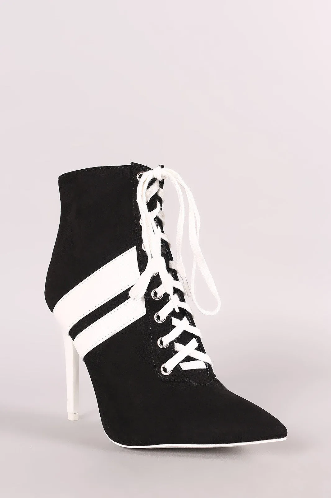 Qupid Sporty Lace Up Pointy Toe Booties