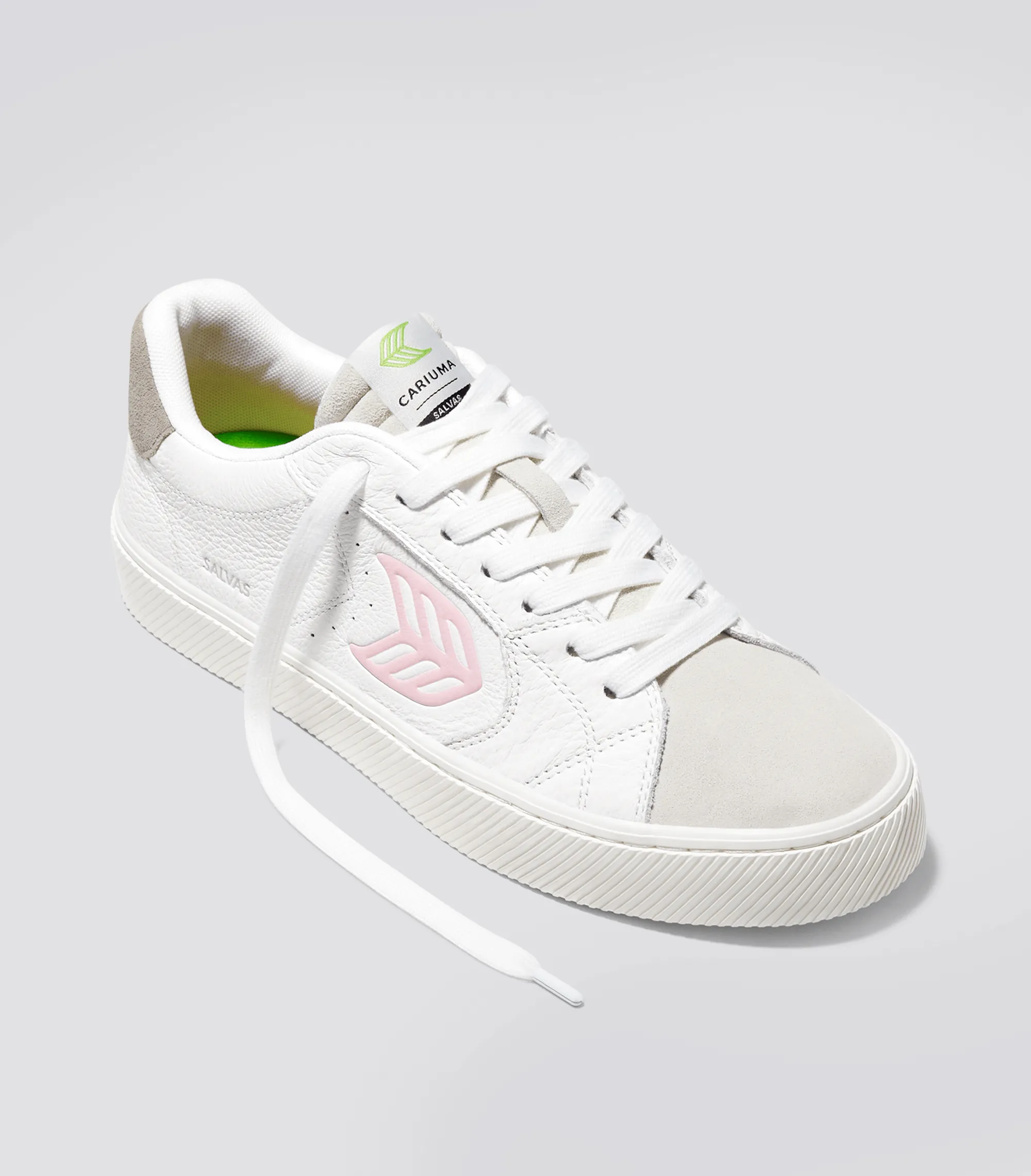 SALVAS White Premium Leather Vintage White Suede Rose Logo Sneaker Men