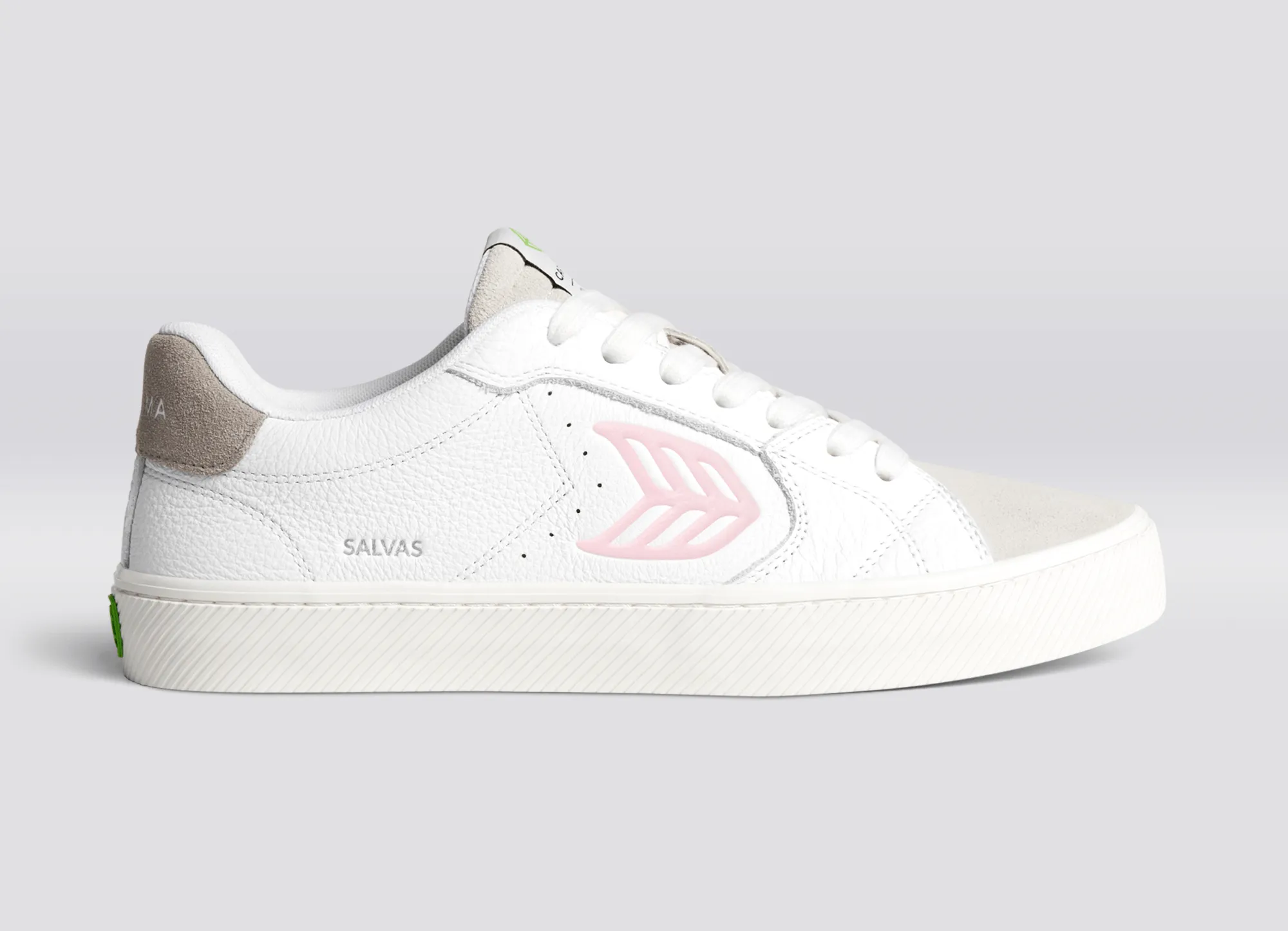 SALVAS White Premium Leather Vintage White Suede Rose Logo Sneaker Men