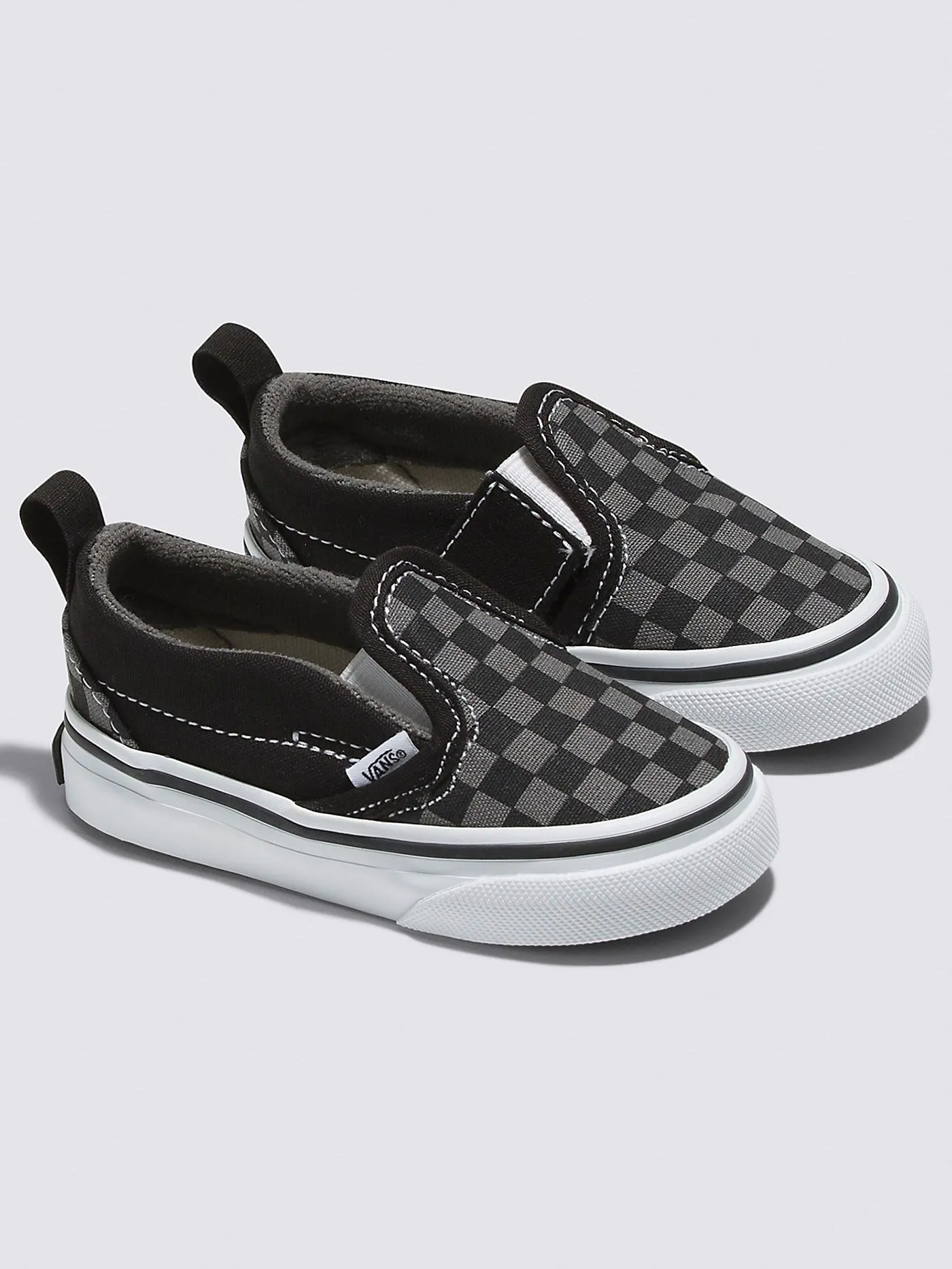 Slip-On V Checkerboard Black/Pewter Shoes (Little Kids)