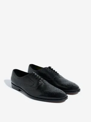 SOLEPLAY Black Leather Perforated Formal Lace-Up Shoes