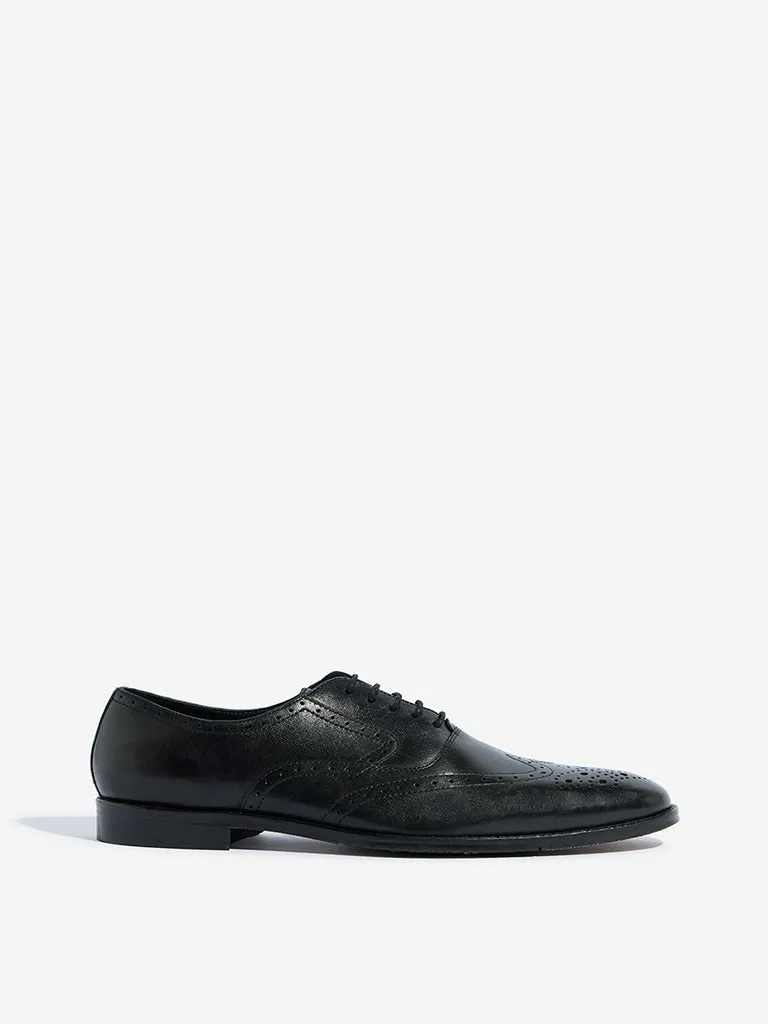 SOLEPLAY Black Leather Perforated Formal Lace-Up Shoes