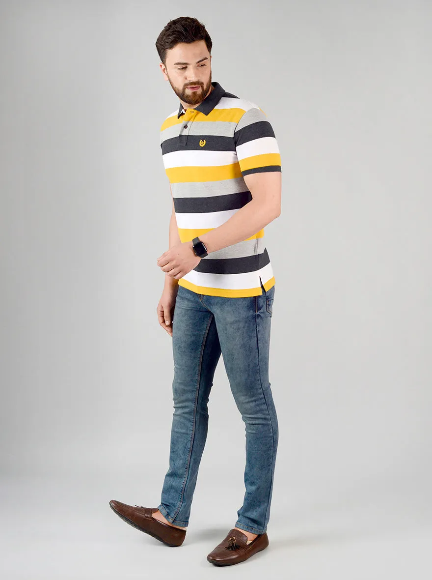 Spectra Yellow Striped Slim Fit Polo T-shirt | Greenfibre