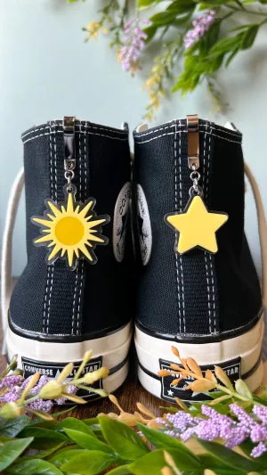 Sun or Star Shoe Accessory, High Top Sneaker Clip or Boot Clip, Acrylic Shoe Keychain