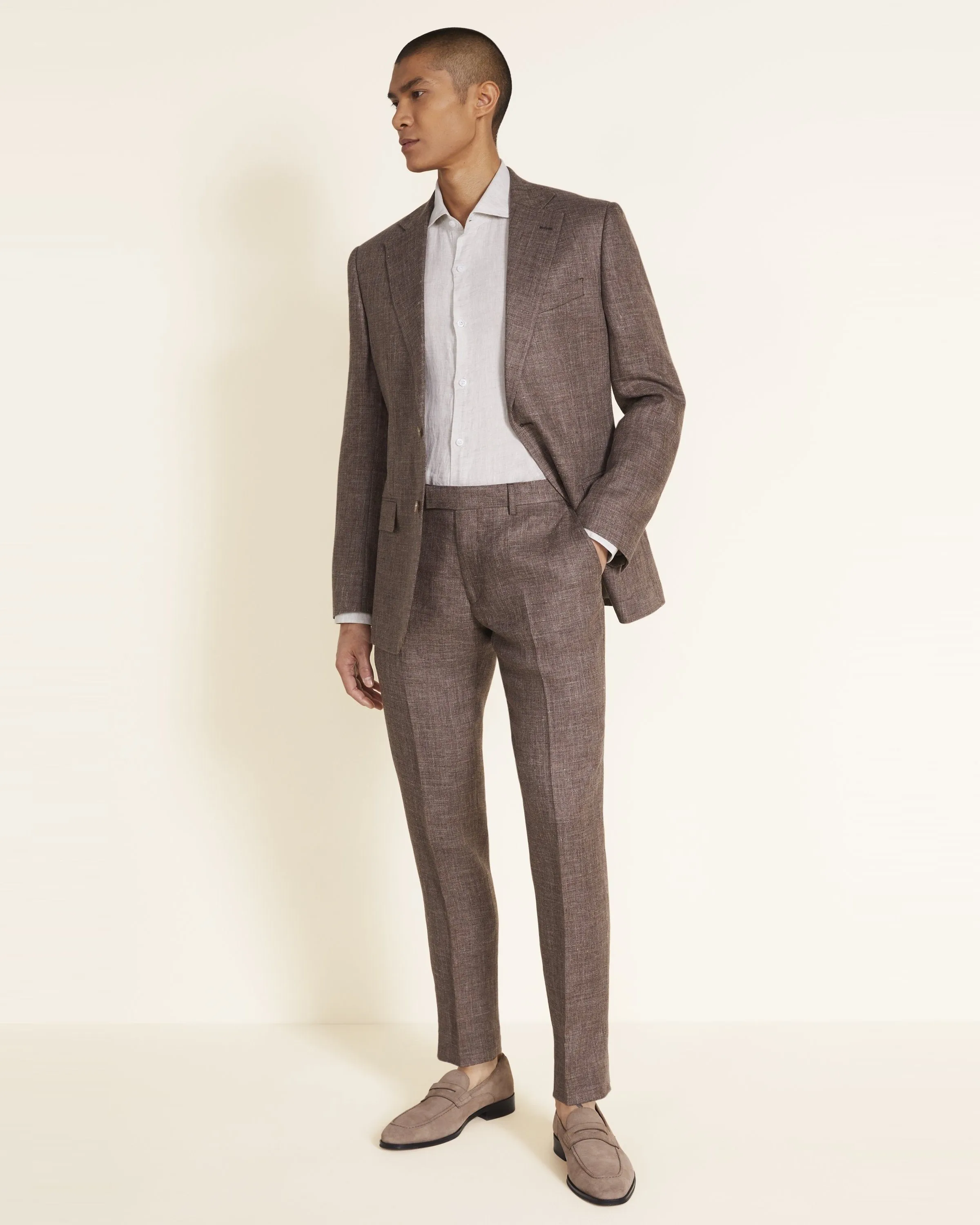 Tailored Fit Brown Linen Suit