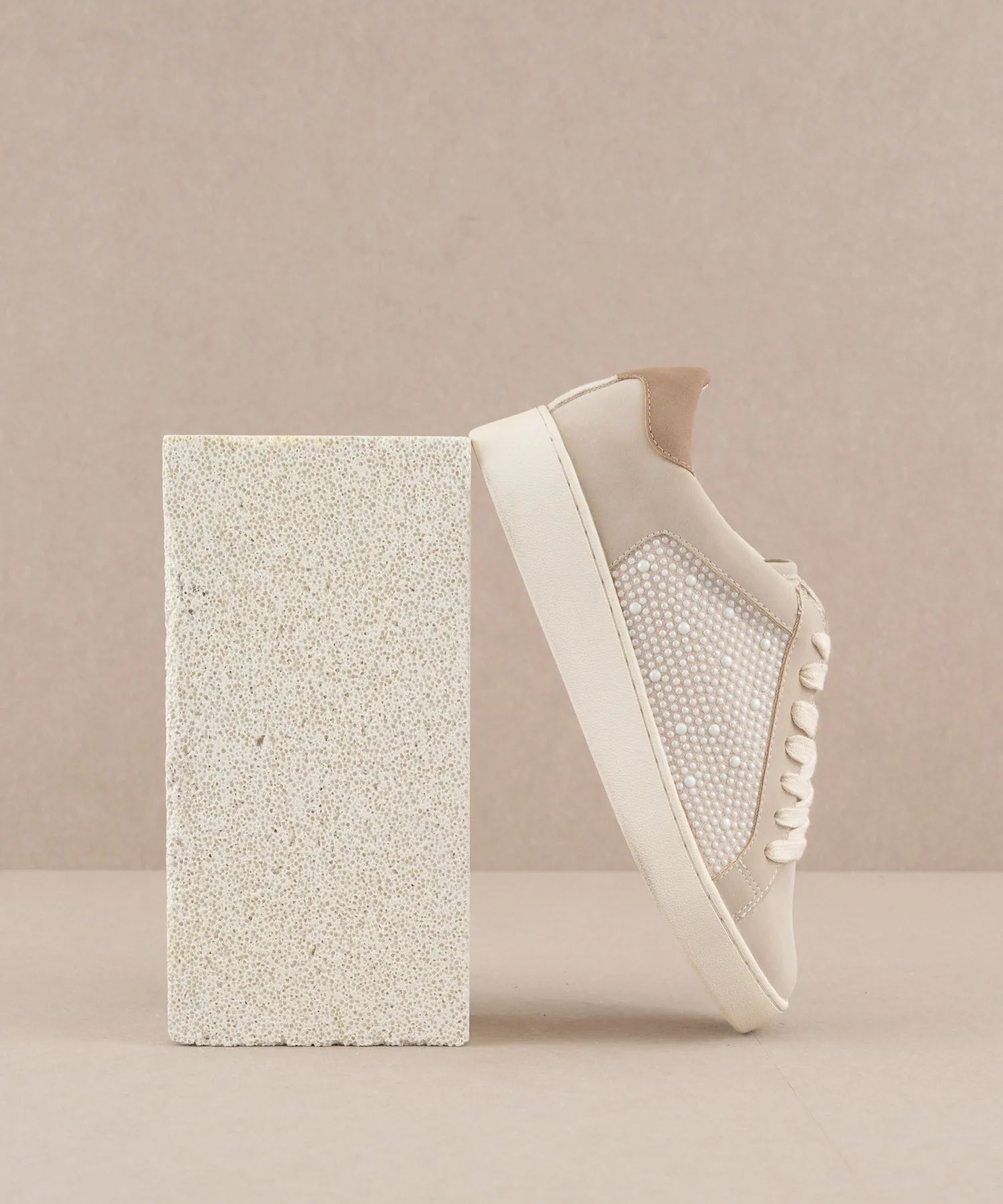 The Berne |  Light Grey Pearl studded paneled sneaker