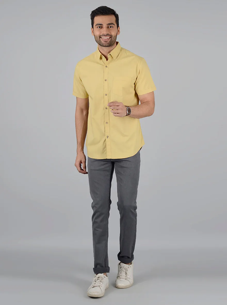 Yellow Solid Slim Fit Casual Shirt | Greenfibre