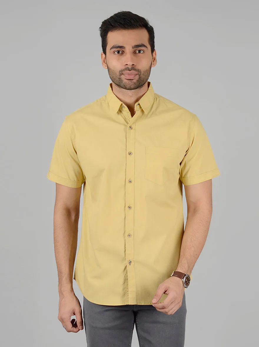 Yellow Solid Slim Fit Casual Shirt | Greenfibre